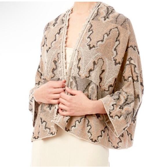 Free People Neutral Wave Pattern Open Knit Cardigan Sweater - Picture 1 of 8